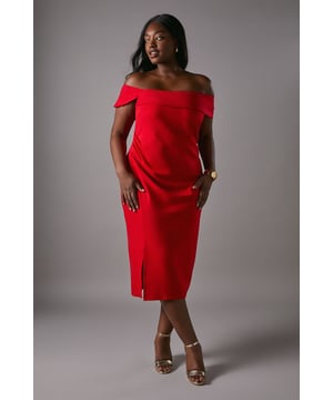 Elegant Bardot neckline with cold shoulder detail for a sophisticated silhouette
        Flattering ruched detailing that enhances your curves
        Stretch satin fabric that offers comfort whilst maintaining structure
        Midi length with subtle side split for ease of movement
        Figure-enhancing design that drapes beautifully across the body
    
    This stunning Coast midi dress embodies timeless elegance with its contemporary cold shoulder design. The Bardot neckline frames the dcolletage beautifully, whilst the expertly placed ruching creates a flattering silhouette that celebrates your curves. Perfect for weddings, the races or formal gatherings, this dress commands attention without overwhelming. Style with metallic strappy heels and a clutch bag as shown for a polished ensemble. For cooler evenings, layer with a lightweight wrap or tailored blazer. The stretch satin construction ensures you remain comfortable throughout your special occasion whilst maintaining a refined appearance. This versatile piece transitions effortlessly from day to evening events with simple accessory changes.