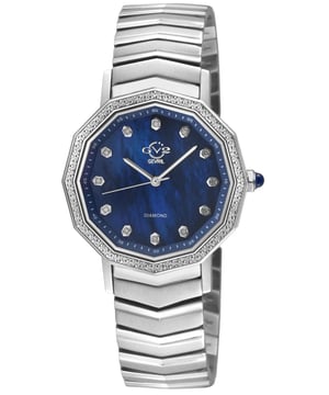 GV2 14517B Women's Spello II Swiss Quartz Diamond Watch

GV2 Women's Swiss Diamond Watch for the Spello II Collection
36mm Dodecagon Stainless Steel Case, Diamond cut Bezel
12 Diamonds on Dark Blue MOP Dial
Push Pull Fluted Crown with Blue Cabochon Stone
316L Stainless Steel Bracelet with Deployment Buckle
Band width 18mm
Anti-reflective Sapphire Crystal
Water Resistant to 30 Meters/3ATM
Swiss Quartz Movement Ronda 763