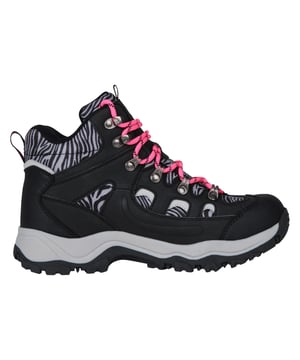 Upper: Faux Suede, Synthetic. Lining: Mesh. Insole: Moulded EVA, Textile. Outsole: TPR. 6 Eyelets. Breathable, IsoDry Membrane, Pull Tab, Toe Bumper. Block Heel. Design: Leopard Print, Logo. Toe Style: Round. Breathable, Waterproof. Fastening: Lace Up.