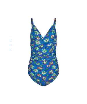 85% Recyceltes Polyester, 15% Elastan. Design: Floral. Zum Überziehen. Rücken: Rückenausschnitt. V-Ausschnitt. Verstellbarer Gurt, Geraffte Seite, Front mit Knoten. Gewebetechnik: Schnell trocknend, Mit UV-Schutz.