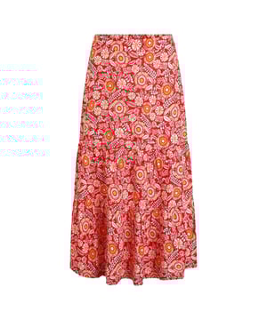 100% Viscose. Ontwerp: All-over print, Gelaagd. Taille: Elastisch. Duurzaamheid: Lenzing Ecovero. Lengte: Midi.