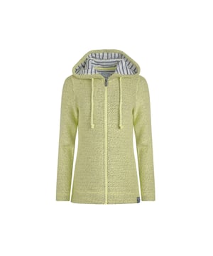 86% Bio-Baumwolle, 14% Recyceltes Polyester. Gewebe: Makkaroni Stoff. Design: Unifarben. Kapuzenmerkmale: mit Kordelzug, Bedrucktes Futter, Aufnähen. Griffplatte mit Warenzeichen. Mit Kapuze. Langärmlig. Durchgehender Reißverschluss. 34 DE: 84 cm. 36 DE: 88,9 cm. 38 DE: 93,98 cm. 40 DE: 99 cm. 46 DE: 115,57 cm. 48 DE: 120,65 cm. 44 DE: 112 cm. 42 DE: 104 cm.