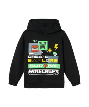 Dieser coole Hoodie ist ein echtes Must-have für alle Minecraft-Fans! Mit seiner normalen Passform und der weichen Innenseite sorgt er für ultimativen Tragekomfort. Die Kapuze verleiht ihm einen lässigen Look, während die elastischen Rippbündchen für eine optimale Passform sorgen. Die überschnittenen Schultern unterstreichen den entspannten Style. Der große Frontprint mit dem Motto „Create, Explore, Survive“ und Minecraft-Motiv macht den Hoodie zum perfekten Begleiter für alle Gaming-Abenteuer. Perfekt für gemütliche und stylische Outfits – einfach überziehen und los geht’s!
