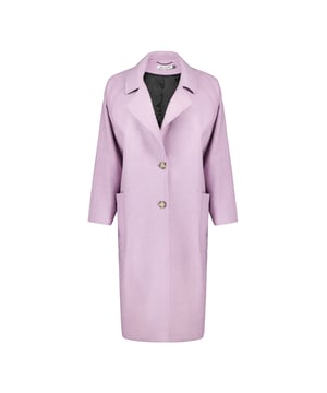 Description\nFits true to size, we suggest ordering your usual size.\nThere’s no such thing as the winter blues when you’re cocooned in the Olympia Coat. In a gorgeous shade of lilac, it will boost your mood - and keep you warm thanks to its recycled wool fibres. Cut for an oversize shape with a relaxed, single-breasted neckline, it features a pair of oversize patch pockets. Wear it to add a playful lilt to weekday outfits.\nOur recycled wool blends may have small imperfections as a result of the recycling process, this means every piece is a little bit unique.\n\nCrafted in a recycled wool blend\nTwo button fastenings\nFully lined\nRear vent opening\n\n\nSustainable Attributes:\n Made in Europe Low impact Low Water Use Ethically made  Recycled Fibres \n\nDetails\n55% Recycled Wool, 30% Recycled Polyester, 10% Recycled Acrylic, 5% OFDry Clean OnlyProduct code: OT40080-LILBack shoulder at neck to hem - 102cm (40 1/8)Sleeve length - 70cm (27 1/2)\n 
