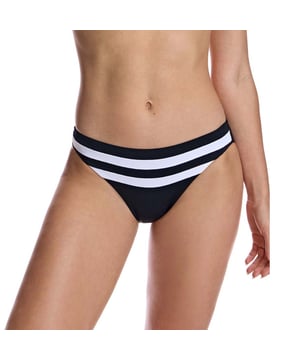 These low-rise women's bikini bottoms feature a modern and comfortable design that flatters the figure with a perfect fit.\n\n Details:\n - Classic low-rise cut.\n - Cutting-edge fabric with high shaping power.\n - Design with horizontal bands.\n - High resistance to chlorine, tanning creams and oils and excellent moisture absorption properties.\n\n All the bikini bottoms of our bikinis fit perfectly to your anatomy, highlighting the virtues of your legs. Our bikini bottoms adapt perfectly to any type of woman.\n\n You don't need to have amazing legs for the bikini bottoms of our high-waisted bikinis to look great on you.\n Composition: Exterior: 73% Polyamide, 27% Elastane; Interior: 78% Polyamide, 22% Elastane.\n Care:\nHand wash.\n Use neutral soap.\n Do not twist or squeeze.\n Air dry.