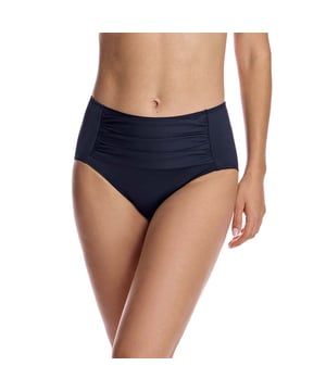 These high-waisted women's bikini bottoms with an elegant print are perfect for those looking for a fun and classic design.\n\n Details:\n - High-rise cut for greater coverage.\n - Cutting-edge fabric with high shaping power.\n - Central gathering that stylizes the figure.\n - High resistance to chlorine, tanning creams and oils and excellent moisture absorption properties.\n\n All the bikini bottoms of our bikinis fit perfectly to your anatomy, highlighting the virtues of your legs. Our bikini bottoms adapt perfectly to any type of woman.\n\n You don't need to have amazing legs for the bikini bottoms of our high-waisted bikinis to look great on you.\n Composition: Exterior: 80% Polyamide, 20% Lycra; Interior: 73% Polyamide, 27% Elastane.\n Care:\nHand wash.\n Use neutral soap.\n Do not twist or squeeze.\n Air dry.
