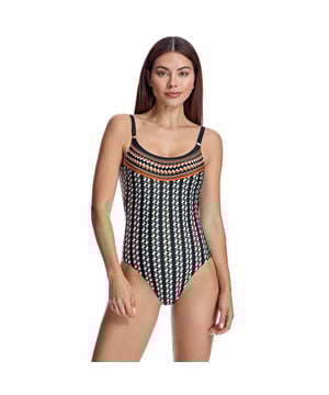 Este traje de baño de una pieza mujer combina elegancia y comodidad con un diseño estilizador que favorece la silueta. Sus materiales de alta calidad y detalles cuidadosamente elaborados lo convierten en un bañador mujer ideal para lucir sofisticada en la playa o la piscina.\n\nDetalles:\n\n- Escote redondeado.\n- Tirantes ajustables.\n- Copas extraíbles.\n- Estampado geométrico vibrante.\n- Espalda baja con corte en U.\n- Material de secado rápido y resistente al cloro.\n- Cobertura y soporte óptimos.\n\nPodemos afirmar con seguridad que los bañadores mujer de una sola pieza te ofrecerán todo aquello que buscas. Si estás interesada en adquirir una pieza elegante y práctica que te permitirá nadar en cualquier época y momento del año, los bañadores mujer pico son para ti. \n\nNuestros trajes de baño de una pieza mujer se adaptan a la perfección a cualquier tipo y tamaño de pecho sin excepción.\n Composición: Exterior: 80% Poliamida, 20% Lycra; Interior: 76% Poliamida, 24% Elastano; Copa: 100% Poliéster\n Cuidados:\nLavar a mano.\nUsar jabón neutro.\nNo retorcer ni exprimir.\nSecar al aire libre.