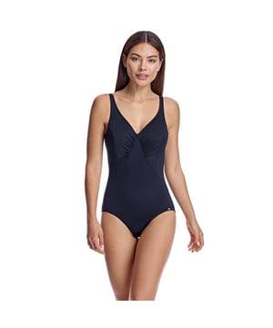 Este traje de baño de una pieza mujer combina elegancia y comodidad con un diseño estilizador que favorece la silueta. Sus materiales de alta calidad y detalles cuidadosamente elaborados lo convierten en un bañador mujer ideal para lucir sofisticada en la playa o la piscina.\n\nDetalles:\n\n- Escote en V profundo que realza la silueta.\n- Tirantes ajustables.\n- Detalle fruncido central.\n- Espalda baja con corte en V.\n- Material de secado rápido y resistente al cloro.\n- Cobertura y soporte óptimos.\n\nPodemos afirmar con seguridad que los bañadores mujer de una sola pieza te ofrecerán todo aquello que buscas. Si estás interesada en adquirir una pieza elegante y práctica que te permitirá nadar en cualquier época y momento del año, los bañadores mujer pico son para ti. \n\nNuestros trajes de baño de una pieza mujer se adaptan a la perfección a cualquier tipo y tamaño de pecho sin excepción.\n Composición: Exterior: 80% Poliamida, 20% Lycra; Interior: 73% Poliamida, 27% Elastano\n Cuidados:\nLavar a mano.\nUsar jabón neutro.\nNo retorcer ni exprimir.\nSecar al aire libre.