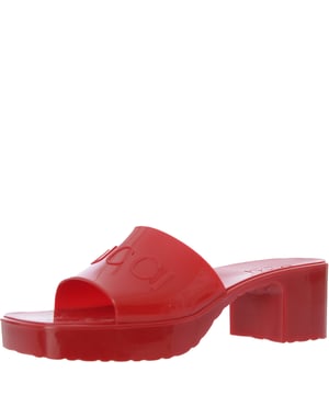 Gucci Womens Plastique Logo Embossed Rubber Mules In Pink