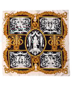 VINTAGE, RRP AS NEW
A statement of timeless sophistication. The Chanel Square Printed Scarf in rich brown silk is adorned with an intricate chain and paisley flower motif—blending classic Parisian elegance with a touch of bohemian charm. Its smooth silk construction offers a luxurious drape whether styled around the neck, tied to a handbag, or worn as a headscarf.


Hermès 5-Star Ritz Paris Hotel Scarf in Multicolor Silk
Condition: Excellent
Signs of wear:  No sign of wear.
Packaging: None
Color: Multicolor | multicolor
Material: Silk
Size: One Size | One Size
Measurements: Height: 900; Length: 900
SKU: NAPPUITAC484599W