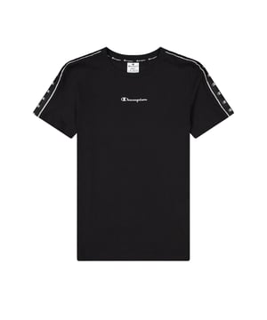 Glamoureus en vrouwelijk met een sportieve toets: kort T-shirt met ronde hals en jacquard-logo band van lichte katoen jersey.