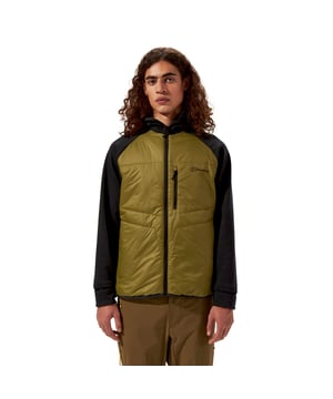 Men's Berghaus Trawden Hybrid Jacket. Hydroloft® brings lightweight warmth.- The internal zip guard stops snags.- Thumbholes hold your sleeves in place.- Fully bound hem and cuffs keep cold out.- Branded tape down the zip guard adds a spike of style.- Hidden stretch binding on cuffs holds tight.- Zippered chest and hand pockets keep your things secure. Material: 91% Polyamide, 9% Elastane. Ref: 4A001913KY1.