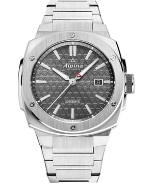 This Alpina Extreme Automatic Analogue Watch for Men is the perfect timepiece to wear or to gift. It's Silver 42.5 mm Round case combined with the comfortable Silver Stainless steel watch band will ensure you enjoy this stunning timepiece without any compromise. Operated by a high quality Automatic movement and water resistant to 20 bars, your watch will keep ticking. The Alpiner Extreme Automatic is a sporty watch with a 41 x 42.5 mm stainless steel case, water-resistant to 200 meters. This Analogue watch features a calendar function: Date and is equipped with Luminous Hands , Luminous Numbers and has a Swiss Made Movement Premium Silver Stainless steel strap, measuring 21 cm in length and 23 mm in width, with a Deployment clasp. Case diameter: 42.5 mm,case thickness: 12 mm, case colour: Silver and dial colour: Grey