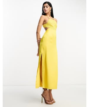 Dresses by ASOS DESIGN All other dresses can go home Embroidered bodice Fixed straps Cut-out panel Button and zip-back fastening Side split Regular fitSold By: Asos