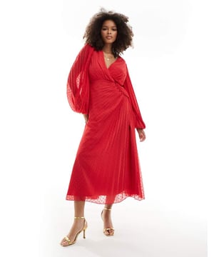 Dresses by ASOS DESIGN Double-tap worthy V-neck Wrap front Button placket Blouson sleeves Fitted waist Pleated design Regular fitSold By: Asos