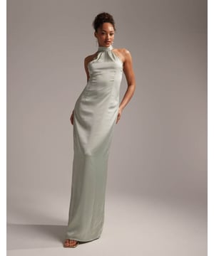 Dresses by ASOS DESIGN Bride approved Halterneck style Lace trim Zip-back fastening Kick split Slim fitSold By: Asos