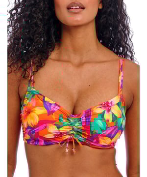 Freya Sun Haze Bralette Bikini Top. Underwired non padded tank top style braltette swimwear top with cross over straps and flattering gathers at side seam that add shape and volume. This product is recommended as hand wash only.