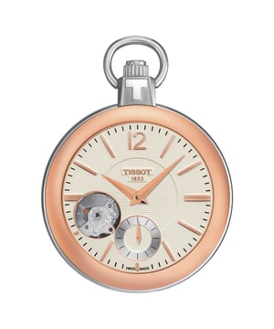This Tissot T-pocket Skeleton Analogue Watch for Men is the perfect timepiece to wear or to gift. It's Multicolour 49 mm Round case combined with the comfortable   watch band will ensure you enjoy this stunning timepiece without any compromise. Operated by a high quality Automatic movement and water resistant to 3 bars, your watch will keep ticking. Until the end of the 1930s, pocket watches were still considered the tool of a true gentleman, which the wristwatch could not match. This Analogue Pocketwatch has a Swiss Made Movement The open heart on the front and back makes them nostalgic, reminding us of the stunning craftsmanship of the past. The straight hands and the lines with the Arabic number twelve, characterize a contemporary aspect, with a circular zone that adds depth and elegance. Case diameter: 49 mm,case thickness: 12 mm, case colour: Multicolour and dial colour: Beige