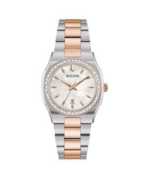 This Bulova Surveyor Analogue Watch for Women is the perfect timepiece to wear or to gift. It's Silver 31 mm Round case combined with the comfortable Multicolour Stainless steel watch band will ensure you enjoy this stunning timepiece without any compromise. Operated by a high quality Quartz movement and water resistant to 3 bars, your watch will keep ticking. This elegant, fashionable watch set with beautiful stones is a perfect gift for New Year, birthday,valentine's day and so on This Analogue watch has a Calendar function: Date High quality 19 cm length and 18 mm width a Multicolour Stainless steel strap with a Deployment clasp Case diameter: 31 mm,case thickness: 8 mm, case colour: Silver and dial colour: Mother of pearl