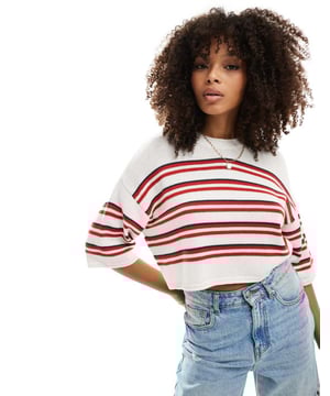 Jumpers & Cardigans by ASOS DESIGN May cause compliments Stripe design Crew neck Short sleeves Cropped length Regular fitSold By: Asos