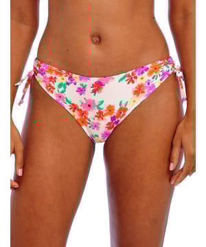 Freya Summer Soul Bikini Brief. Floral print mid rise swim bottom with adjustable side ties for adjustable leg coverage. This product is recommended to be washed on a gentle wash cycle.