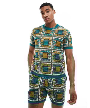 T-Shirts & Vests by ASOS DESIGN Part of a co-ord set Shorts sold separately Patchwork style Crew neck Short sleeves Regular fitSold By: Asos