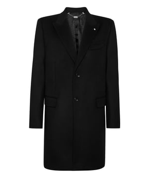 Este abrigo largo de lana, confeccionado a la perfección con un aire de elegancia dominante, es una prenda de abrigo atemporal que aporta una sofisticación refinada a la temporada de frío.   Confeccionado en una lujosa mezcla de lana virgen y cachemira que aporta calidez y suavidad.   Su elegante silueta de corte largo le confiere un aspecto elegante y estructurado.   El lujoso forro garantiza la comodidad y la suavidad de la capa sobre la ropa formal.   Sus refinados detalles realzan su atractivo clásico y elevado.   Ideal para realzar conjuntos de sastrería o looks elegantes e informales.