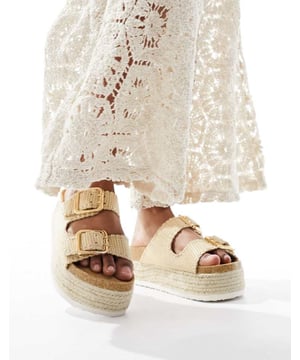 Shoes by ASOS DESIGN Sun's out, toes out Slip-on style Adjustable straps Open toe Rope midsole Flatform soleSold By: Asos