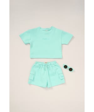 Keep your little one on trend this season with this 3-piece outfit set from Fudo. The set includes a heavyweight oversized T-shirt with a tonal chest logo, matching shorts with two large side pockets and a drawstring waist, plus stylish sunglasses. A comfy, trendy set that blends fashion and function for your little one’s wardrobe.