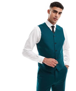 Suits by ASOS DESIGN Do the smart thing V-neck Button placket Pocket details Contrast back with an adjustable cinch Slim fitSold By: Asos