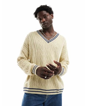Jumpers & Cardigans by ASOS DESIGN Knitwear until further notice V-neck Drop shoulders Tipped trims Oversized fitSold By: Asos