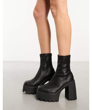 Shoes by ASOS DESIGN Call off the search Pull-on style Sock-like cuff Square toe Platform sole High block heelSold By: Asos