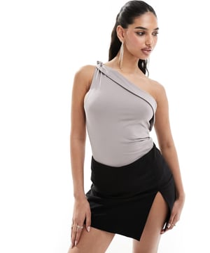 Tops by Abercrombie & Fitch A silhouette serve Plain design Knot detail One-shoulder style Bodycon fitSold By: Asos