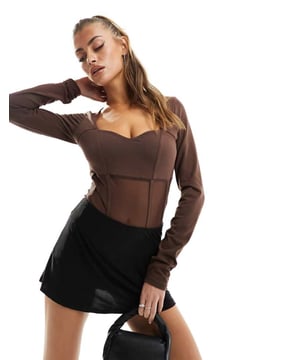 Tops by ASOS DESIGN It's a yes from us Sweetheart neck Corset-style front Mesh panels Bodycon fitSold By: Asos
