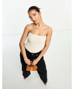 Tops by Abercrombie & Fitch A silhouette serve Ruched design Square neck Fixed straps Bodycon fitSold By: Asos