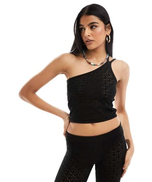 Tops by Miss Selfridge Part of a co-ord set Trousers sold separately One-shoulder style Cropped length Slim fitSold By: Asos