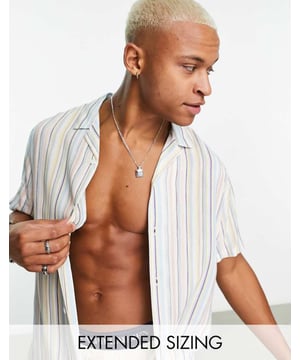 Shirts by ASOS DESIGN Do the smart thing Stripe design Revere collar Button placket Short sleeves Relaxed fitSold By: Asos
