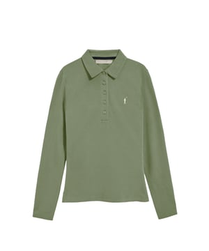 Langärmliges Damen-Poloshirt im Slim Fit aus Baumwollpiqué und Elasthan. Unser Poloshirt Pryanka hat eine frontale Knopfleiste mit fünf Perlmuttknöpfen, die farblich auf das Shirt abgestimmt sind. Kragen und Ärmelbündchen aus Baumwollpiqué für einen femininen, modernen Look. Kleine Öffnungen an den Enden der seitlichen Nähte. Rigby Go Stickerei auf der Brust und personalisierte Nahtbänder.
