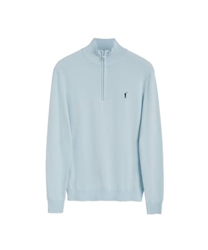 Verleihen Sie Ihrem Look eine raffinierte Note mit unserem Trikot-Pullover aus Baumwolle für Herren. Er verfügt über einen praktischen halben Reißverschluss und gerippte Details an Kragen, Ärmeln und Taille für einen perfekten Sitz und eine ideale Passform. Das dezente marineblaue Nahtband am Kragen mit eingraviertem Polo Club Logo unterstreichen die Eleganz dieses Pullovers. Ikonische Stickerei unseres Rigby Go Logos in Kontrastfarbe auf der Brust. Ein vielseitiges Kleidungsstück, das sowohl zu einem lässigen als auch zu einem formelleren Look passt.