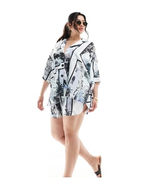Shorts by ASOS Curve Part of a co-ord set Shirt sold separately Newspaper print High rise Elasticated drawstring waist Regular fitSold By: Asos