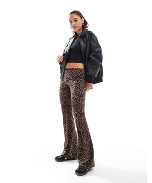 Trousers & Leggings by ASOS DESIGN Adding to bag in 3, 2, 1? Animal print Regular rise Fold-over waist Flared skinny fitSold By: Asos