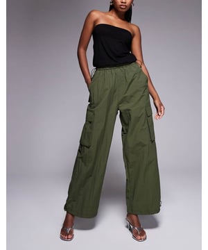 Trousers & Leggings by Sixth June Regular rise Adjustable waistband Functional pockets Logo embroidery to thigh Wide legSold By: Asos