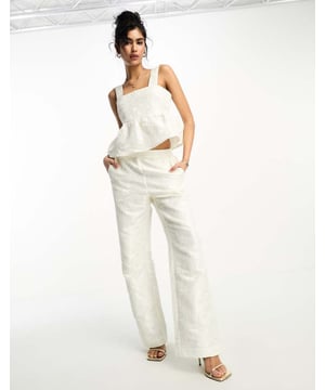 Trousers & Leggings by Y.A.S Part of a co-ord set Top sold separately High rise Stretch-back waistband Side pockets Straight fitSold By: Asos