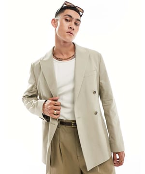 Suits by ASOS DESIGN Suit yourself Peak lapels Double-breasted style Single button fastening Pocket details Slim fitSold By: Asos