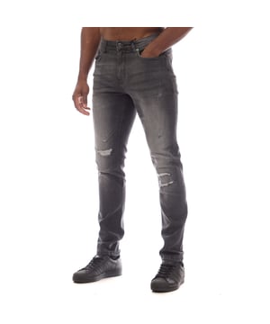 Mens Bench Duddley Slim Jeans in grey.- Zip fly and button fastening.- 5 pocket design.- Stylish rips and distressed detailing.- Stretch fabric.- Slim fit.- 98% Cotton  2% Elastane.- Ref: BN2B122965BGY