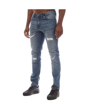 Mens Bench Duddley Slim Jeans in blue.- Zip fly and button fastening.- 5 pocket design.- Stylish rips and distressed detailing.- Stretch fabric.- Slim fit.- 98% Cotton  2% Elastane.- Ref: BN2B122965B