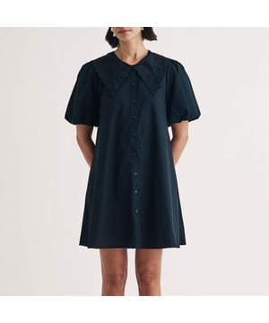 Women's Nobodys Child Bridgit Mini Dress. Oversized collars are having a moment. Made entirely from light organic cotton poplin, this black mini comes with blouson sleeves and a so-now collar that’s flourishing with a subtle embroidered floral design. Pair with your best black boots.- Drop collar.- Mid-length blouson sleeves.- Button front.- Oversized fit. Material: 100% Organic Cotton. Ref: D241944BLK.