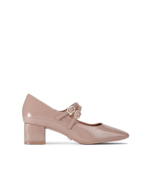 The Carvela Harp is a Mary Jane style shoe with block heel. The upper is in a patent taupe with two straps across the foot which are fastened with gold branded buckles. Heel height: 7cm. This product features All Day Long Technology.