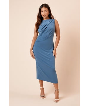 Petite Ruched Side Slinky Midi Dress