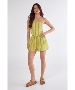 Strapless design with elasticated bodice for secure fit
        Lightweight cotton gauze fabric with vertical stripe pattern
        Playful tie-back detail adding interest to the rear view
        Relaxed fit shorts with comfortable elasticated waistband
        Versatile two-piece effect in a single garment
    
    These Cotton Gauze Stripe Shorts from Nasty Gal offer the perfect blend of comfort and style for warm-weather adventures. The strapless design creates a flattering silhouette while the lightweight cotton gauze fabric ensures breathability on hot days. Style with flat leather sandals and a woven tote for farmers' markets and seaside strolls, or dress up with espadrille wedges and statement earrings for casual garden parties. The playful tie-back detail adds an unexpected twist when you turn around, making these shorts ideal for festival season. Layer with a denim jacket for cooler evenings or pair with a floppy hat and oversized sunglasses for ultimate holiday vibes. A versatile addition to your summer wardrobe that works equally well for brunches with friends or casual daytime outings.